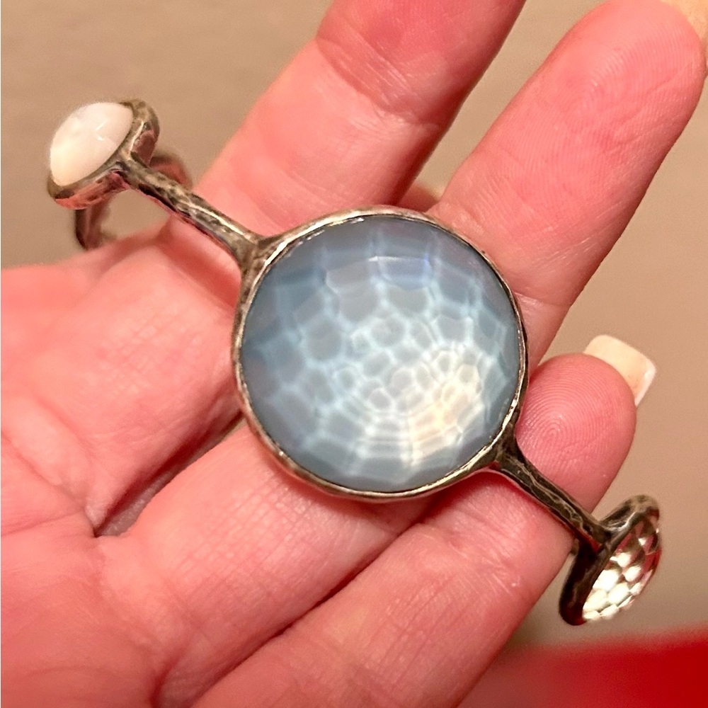 Mother of Pearl & Quartz Lollipop wonderland 6-Stone Bangle large stone *RARE* - Picture 7 of 13